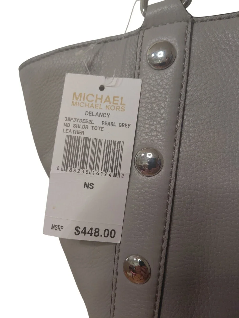 NEW Michael Kors Gray Leather Chain-Link Tote Shoulder Bag